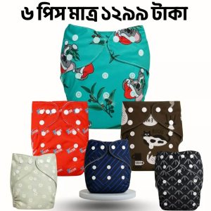 6 Piece Double Pad Washable Baby Diaper Combo